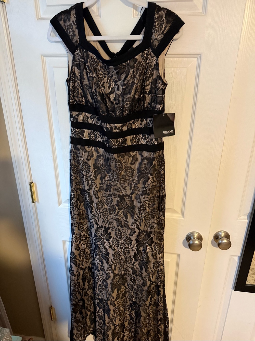 Black Lace Maxi Dress with Nude Lining